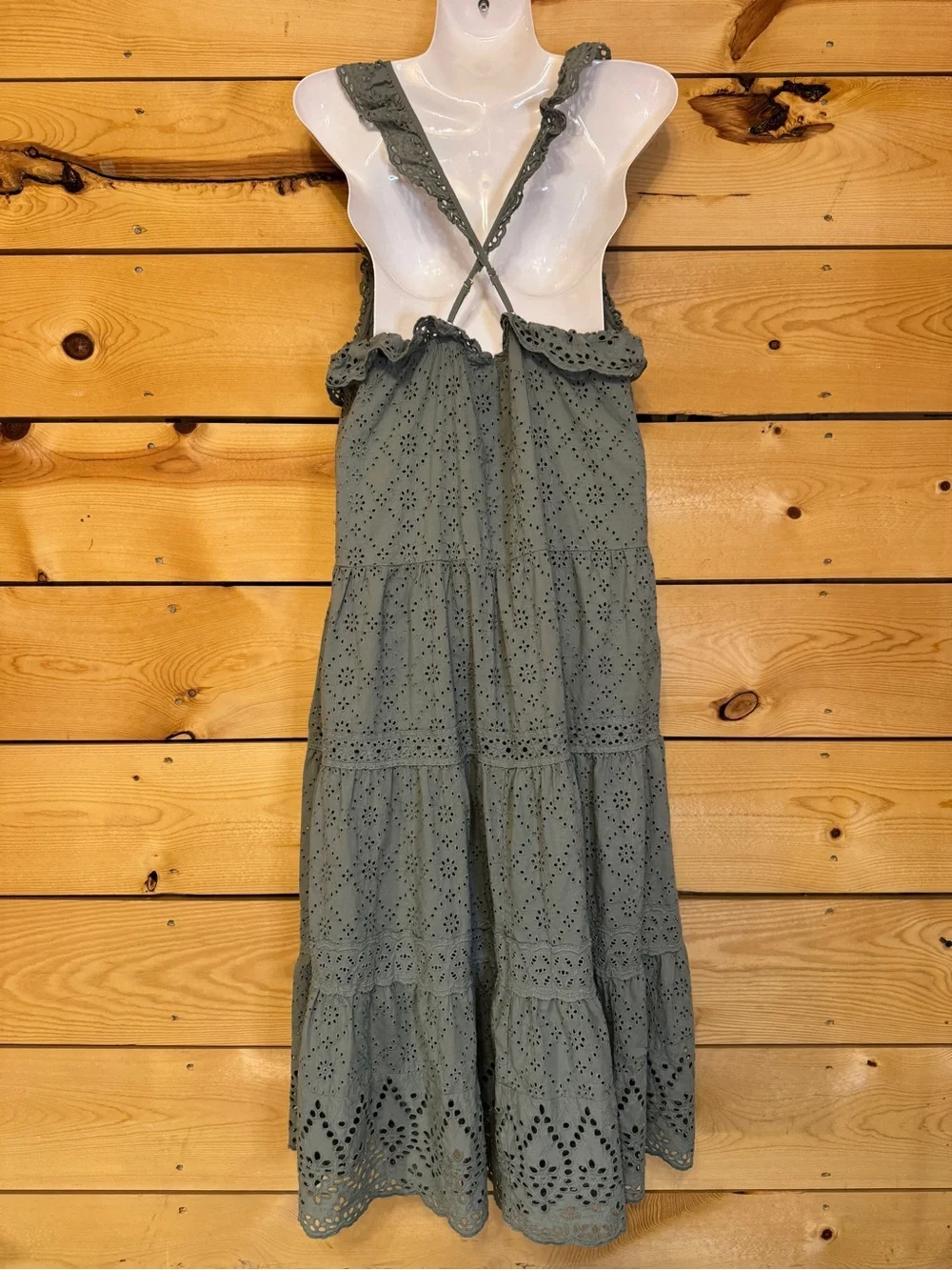 Current Air Los Angeles Olive Eyelet Midi Dress Large - Picture 6 of 9